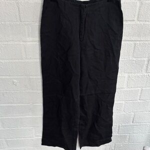 Eileen Fisher Irish Linen Wide Leg High Rise Black Trousers sz S